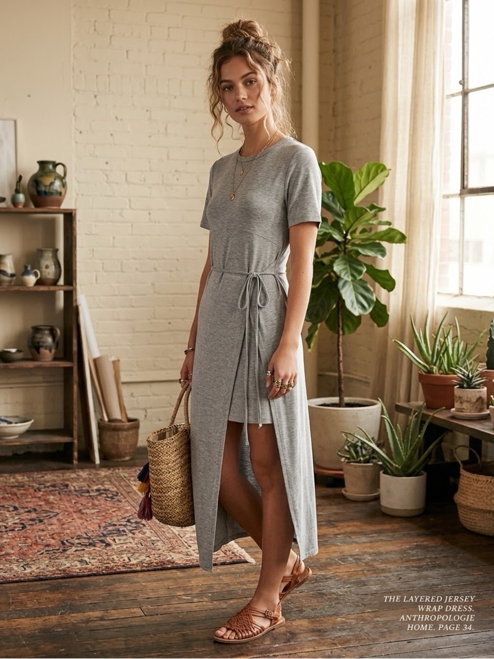 Unbranded Casual Short Sleeve Heather Grey Layered Wrap Skirt Tie-Waist Dress M